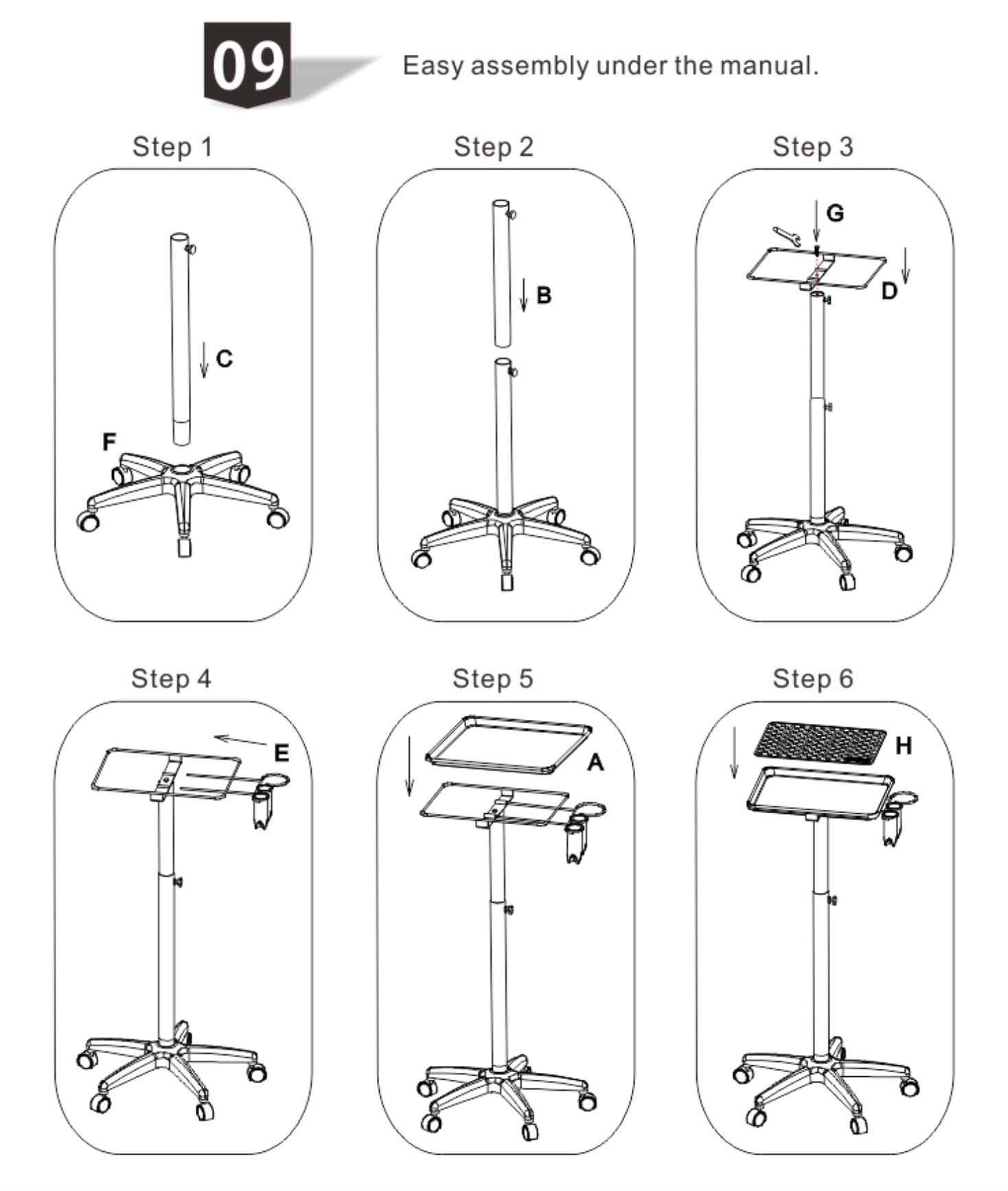 T-011B | Professional Aluminum Salon Rolling Utility Tray TROLLEY SSW 